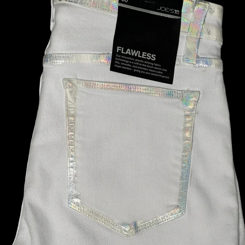 Joe's "The Charlie" High Rise Skinny Ankle in White with Silver Metallic Sz:30 - Picture 2 of 11